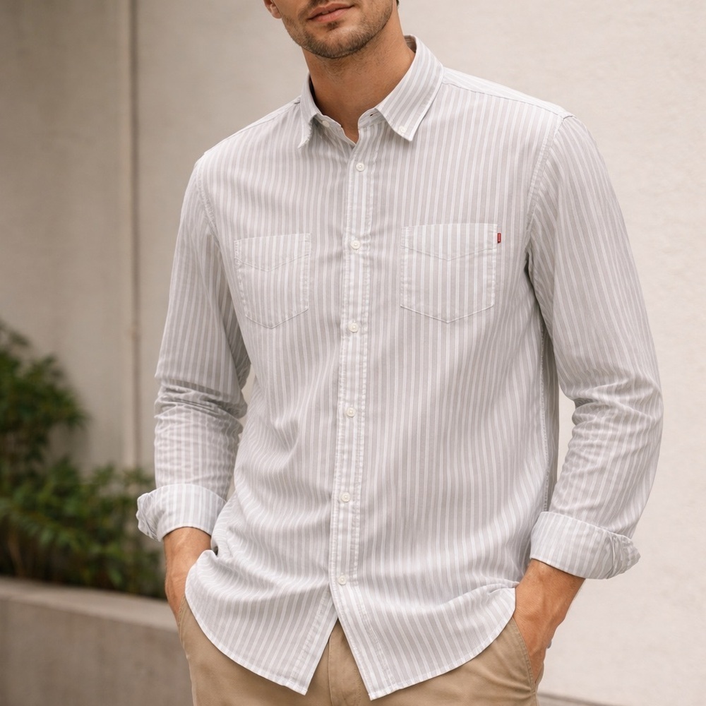 Men's BOSS Striped Button Down Shirt
Beige White Long Sleeve Size M